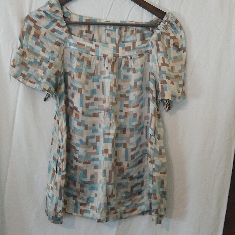 Silk multi coloured blue/brown blouse